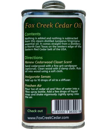 8oz Cedar Oil - Premium Eastern Red Cedar Wood Oil (Juniperus Virginiana) | Fox Creek Cedar Oil - Shop Internationally - Buy Online on GoSupps.com
