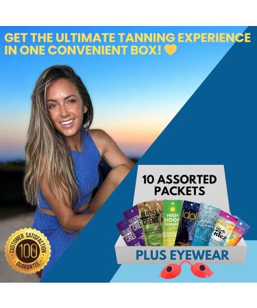 10 Pack of Tanning Bed Lotion Packets + Eyewear The Tan Box Best Indoor UV or Outdoor Sun Cream Dark Accelerator with Goggles (0.5 oz each) - Buy Online on GoSupps.com