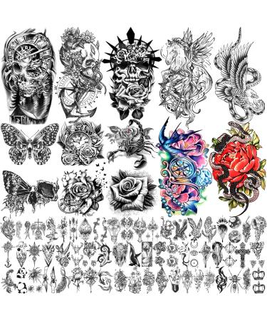 SOOVSY 70 Sheets Temporary Tattoos Adult  Snake Half Sleeve Tattoos for Men  Flower Fake Tattoos  Long Lasting Skull Tattoos Temporary Realistic with Eagle Insect for Women Girls