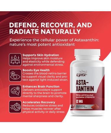 Astaxanthin 12mg Antioxidant Supplement for Skin Eye & Cellular Health | 60 Capsules (60-Day Supply) | Natural Microalgae Extract for Recovery Immunity & Anti-Aging Support | Non-GMO - Buy Online on GoSupps.com