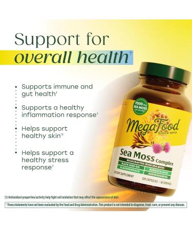MegaFood Sea Moss Complex - Irish Sea Moss 7000mg Per Serving Plus Black Seed Oil Burdock Root Bladderwrack & Ashwagandha - Vegan Gut Health & Immune Support Supplement 120 Capsules 60 Servings - Buy Online on GoSupps.com