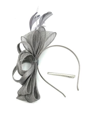 Ladies Large Feather Aliceband/Clip Fascinator for Weddings Races Royal Ascot Hair Piece Silver