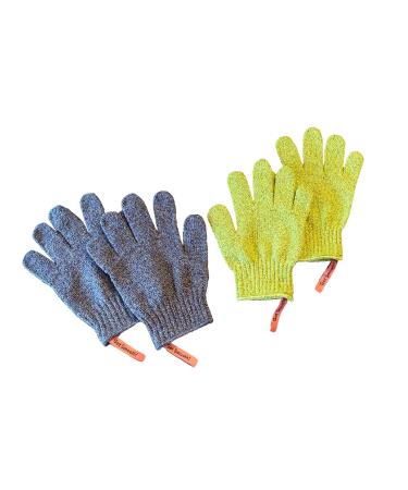 Exfoliating Bath Gloves for Shower  Spa  Massage - (2 Pairs  4 Gloves) 1 pair Medium Exfoliation and 1 pair Heavy Exfoliation  Body Scrubber for Shower  Exfoliating Shower Gloves with Hanging Loop