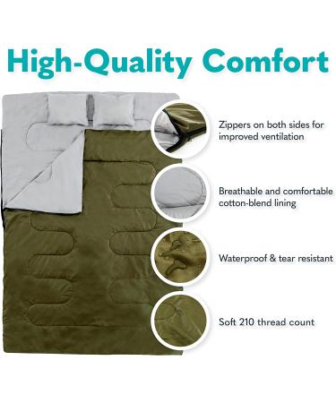 Sleepingo Double Sleeping Bag - Queen Size XL, Cold Weather 2 Person Waterproof Bag for Camping, Backpacking, Hiking - Lightweight & Spacious for Adults, Teens - Ideal for Truck Tent or Sleeping Pad - Buy Online on GoSupps.com