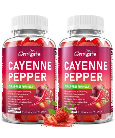 2 Pack Cayenne Pepper Beet Root Gummies with Beetroot Garlic CoQ10 Hawthorn Berry Grape Seed Extract Olive Leaf Nattokinase Hibiscus Vitamin D Nitric Oxide Support Overall Wellness 120 Count