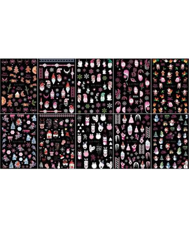 JMEOWIO 10 Sheets Christmas Pink Nail Art Stickers Decals Self-Adhesive Snowflake Winter Holiday Cute Santa Nail Supplies Nail Art Design Decoration Accessories - Buy Online on GoSupps.com