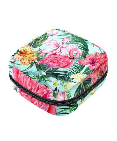 Flamingo Period Pouch Portable Tampon Storage Bag for Sanitary Napkins Tampon Holder for Purse Feminine Product Organizer First Period Gifts for Teen Girls School Multicoloured 02
