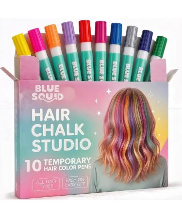 Blue Squid Craie cheveux pour filles 10 couleurs de cheveux temporaires vives pour enfants D'anniversaire pour filles et adolescentes Teinture lavable pour enfants de 6-12 10 stylos cheveux