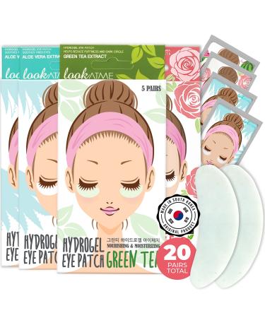 Under Eye Patches for Dark Circles and Puffiness (20 Pairs) - Korean Skin Care Caffeine Collagen Eye Patches for Puffy Eyes -Hydrogel Eye Patch - Under Eye Mask - Aloe Vera Rose Green Tea Gel Eye Pads combo