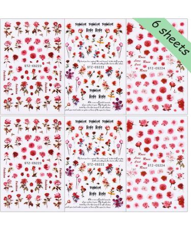 6 Sheets 3D Flower Nail Art Stickers - Self-Adhesive Spring Rose Decals for Acrylic Nails - Buy Online on GoSupps.com