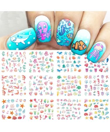 Firot Summer Ocean Nail Stickers - Water Transfer Decals for Acrylic Nails - 12 Sheets Mixed Ocean Design - Shell, Starfish, Sea Animals - Nail Art Supplies - Buy Online on GoSupps.com