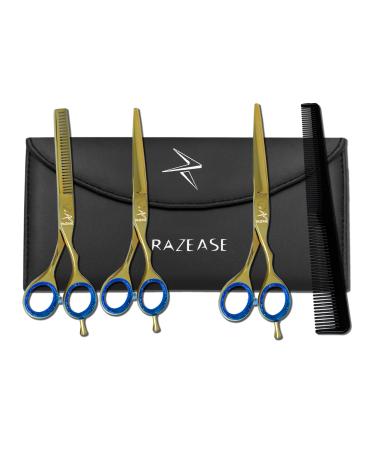 Razease Hairdressing Scissors Professional Barber Scissors Set|Titanium Coating J2 420c 6.5" Stainless Steel Hair Cutting Scissors Kit| Hairdressers Scissors for Salon Men Women | Hair Scissors(Gold)