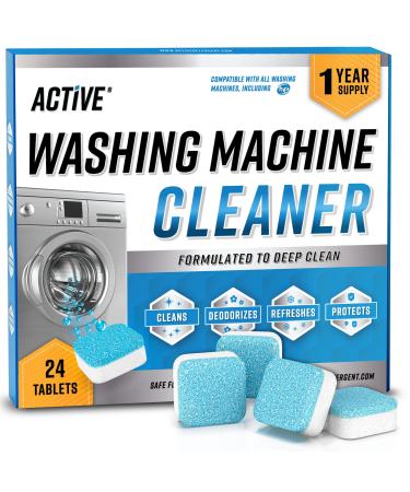 Washing Machine Cleaner Descaler 24 Pack - Deep Cleaning Tablets For HE Front Loader & Top Load Washer, Septic Safe Eco-Friendly Deodorizer, Clean Inside Drum And Laundry Tub Seal - 12 Month Supply 24 Tablets