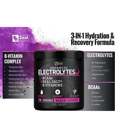 Black Cherry Electrolyte Powder 90ct- Sugar Free + BCAA, B-Vitamins & Real Salt - Keto Hydration Drink with Potassium, Sodium, Zinc & Magnesium - Buy Online on GoSupps.com