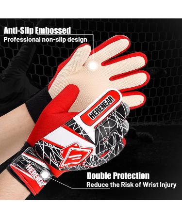 Buy Herenear Children's Goalkeeper Gloves | Junior Football Gloves with Fingersave | Non-Slip Grip & Red Design - Buy Online on GoSupps.com