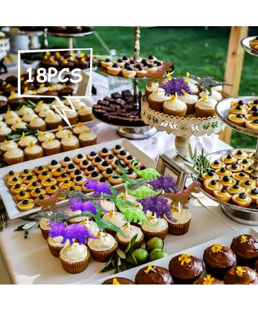 18pcs Glitter Brightly Colored Dinosaur Dessert Cupcake Topper Ancient Animal Theme Baby Shower Girls Boys Happy Birthday Party Decor Supplies Decorations - Buy Online on GoSupps.com