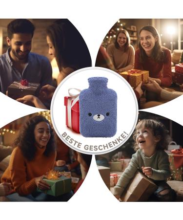 Cozy Large 2L Hot Water Bottle with Soft Animal Cover - Dark Blue Bear for Pain Relief Perfect Gift for Family & Kids - Buy Online on GoSupps.com