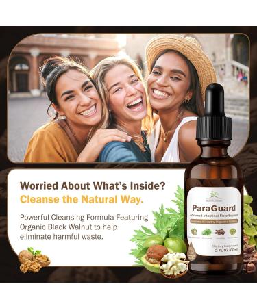 ParaGuard Cleanse Liquid - Organic Gut Health Intestinal Supplement - Formula with Black Walnut Wormwood Clove Pumpkin Seed & More - Natural Herbal Intestine Humans Body Gut Cleanser - 2 oz - Buy Online on GoSupps.com