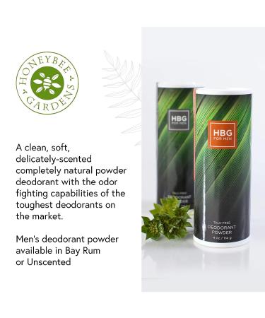 Honeybee Gardens Men's Bay Rum Deodorant Powder - Talc & Aluminum Free, 100% Natural Ingredients, Masculine Sweet & Spicy Scent - Buy Online on GoSupps.com