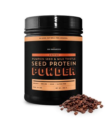 Sun Bay Organics Pumpkin and Milk Thistle Seed Vegan Protein Powder - 1lb Canister - Coffee Plant Based Protein Powder Shake Mix - 13g Protein Blend - Soy Dairy Sugar and Gluten Free
