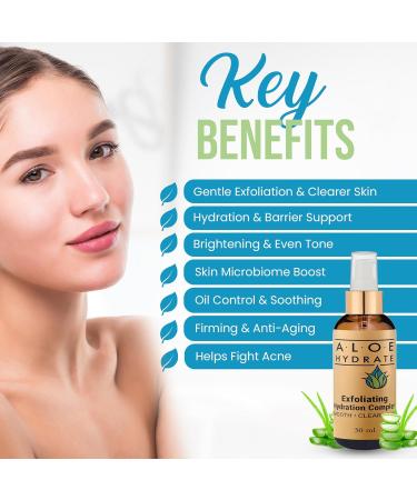 AloeHydrate Exfoliating Hydration Serum - Smoother Brighter & Clearer Skin. Gentle AHA Ceramide Zinc Hyaluronic acid Aloe & Prebiotics for Healthy Glowing Skin - Buy Online on GoSupps.com