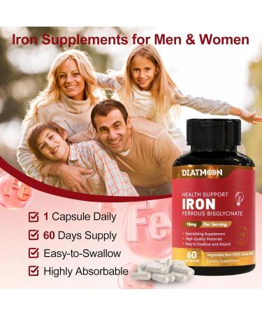 Iron Supplement for Women & Men - Highly Absorbable Iron Bisglycinate Capsules for Adults Vegan Non-GMO Gluten-Free Supports Energy & Overall Wellbeing 60 Count (Pack of 1) - Buy Online on GoSupps.com