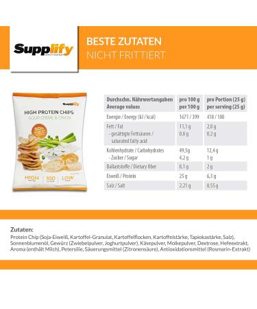 Supplify Protein Chips - Sour Cream & Onion - Healthy Protein Snack for Weight Loss & Muscle Building (12x50g Pack) - Buy Online on GoSupps.com