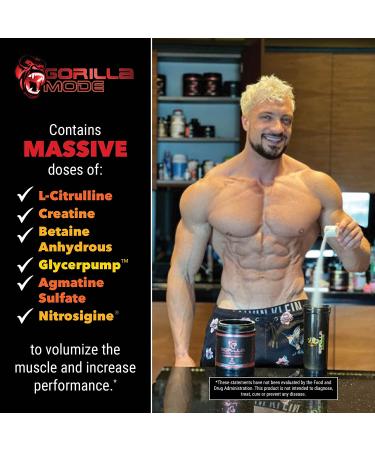 Gorilla Mode Nitric Stimulant Free Pre-Workout - Watermelon Flavor - 700g - Massive Pumps, Vasodilation, Power - Best Tasting and Most Effective - Buy Online on GoSupps.com