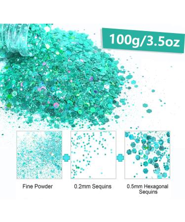 Hemoer Holographic Chunky Glitter | Turquoise 100g - Craft Glitter for Resin Face Nail Body & Slime - Perfect for Festivals & Parties - Buy Online on GoSupps.com