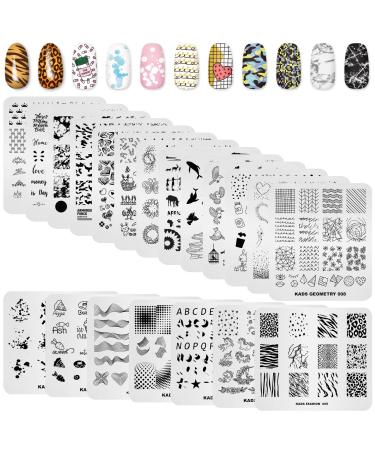 Alexnailart 20 Pieces Nail Stamping Plates Nail Art Plates Set Multi-Patterns Image Template Nail Design Manicure Stencils Tool (Set1-20Pcs)