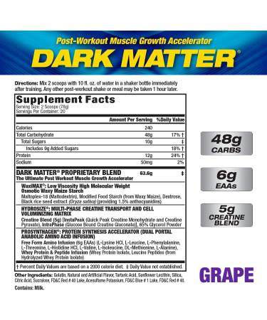 Buy Maximum Human Performance MHP Dark Matter - Post Workout Muscle Builder & Recovery - Multi Phase Creatine & Waxy Maize - Grape Flavor - 20 Servings | International Shipping - Buy Online on GoSupps.com