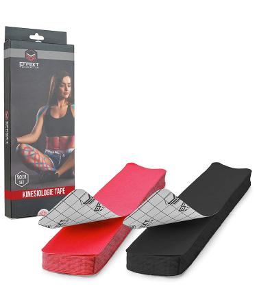 Effect (10 in x 2 in) Kinesiotapes Precut in Many Colors I PreCut Tape Waterproof & Elastic I Extra Strong Kinesiology Tape (Red + Black) 25 Strips 25 X Black + 25 X Red