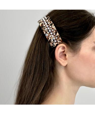 Luxurious Pearl & Rhinestone Hair Clip for Women - Tortoise Motif Brown Accessory - Buy Online on GoSupps.com