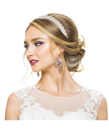 Lusofie 4Pcs White Pearl Headbands - Bridal Wedding Hair Hoop Accessories - Buy Online on GoSupps.com