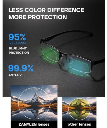 Blue Light Glasses for Men | Semi Rimless Rectangular Gaming Eyeglasses | UV400 Anti-Glare Protection | Comfortable Black Metal Style - Buy Online on GoSupps.com