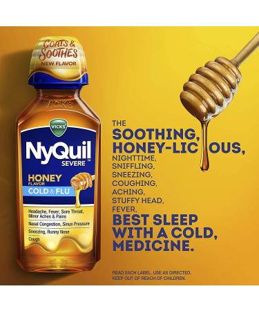 Vicks DayQuil NyQuil Severe Honey Combo Pack 12 oz Maximum Strength Cold Flu Medicine - Relieves Cough Sore Throat Fever Congestion - Buy Online on GoSupps.com