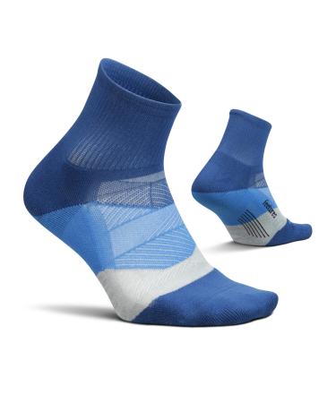 Feetures Elite Light Cushion Quarter - Running Socks for Men & Women - Targeted Compression - Moisture Wicking Buckle Up Blue Medium
