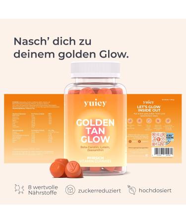 Yuicy Golden Tan Glow Beta-Carotene Gummy Bears | High-Dose Skin Vitamins for Long-Lasting Tan & Healthy Skin | Vegan | 180 Soft Gums - Triple Pack | Made in Germany - Buy Online on GoSupps.com