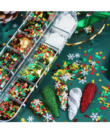 Gzmayuen 12 Grids Christmas Nail Art Glitter - Holographic Snowflake 3D Mixed Nail Flakes for Winter Designs - International Shipping - Buy Online on GoSupps.com