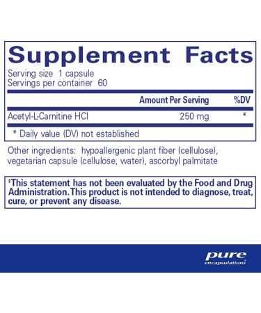 Pure Encapsulations Acetyl-l-Carnitine 250mg | Memory & Focus Supplement | 60 Capsules - Buy Online on GoSupps.com