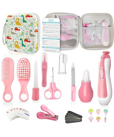 30 in 1 Baby Healthcare and Grooming Kit, Portable Baby Electric Nail Trimmer Set, Newborn Nursery Care Kit Baby Essentials with Baby Medicine Dispenser, Haircut Tools, etc (Pink) Pink-30 Pcs