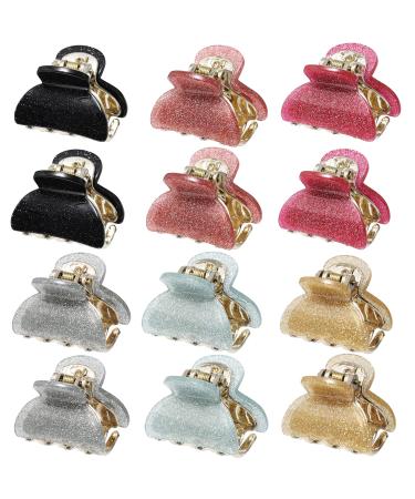 12 Pcs Small Hair Claw Clips for Women Girls 1.5 Inch Cute Hair Clips Bling Sequins Jaw Clips for Thick Thin Hair Non Slip Strong Hold Hair Clamps (Dot sequins)
