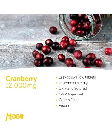 Cranberry 12,000mg Tablets - High Strength UTI Support for Healthy Bladder & Urinary Function - Vegan UK Made - GMP Approved | MOBU - Buy Online on GoSupps.com
