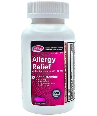 RIGHT REMEDIES Allergy Relief Antihistamine Diphenhydramine HCl 25mg Generic Benadryl Ultratabs Relieves Seasonal Indoor or Outdoor Upper Respiratory Allergies 400 Count