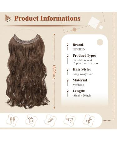 Feshfen Invisible Hair Extensions - Adjustable Curly Hair with Wire | Dark Brown & Red-Brown | 50cm Long Wavy Secret Hair for Women - Buy Online on GoSupps.com
