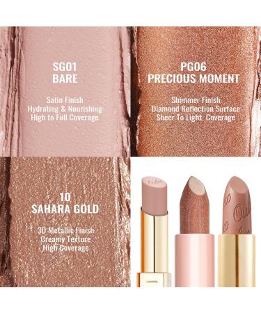 Oulac Lipsticks Set for Women - Nude Lipstick Kit Creamy Texture Hydrating Lip Include Sensual Glow Satin Lipstick Metallic Shine Lipstick and Infinity Mositure Lipstick(SG01 +MSD10+PG06) - Buy Online on GoSupps.com