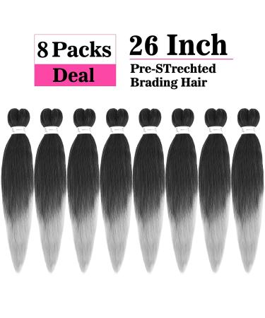 Buy 66cm 8 Bundles EZ Pre-Stretched Braid Hair Extensions - Yaki Kunsthaar for Twist Braids - Black to Silver - 8 Packs - Buy Online on GoSupps.com