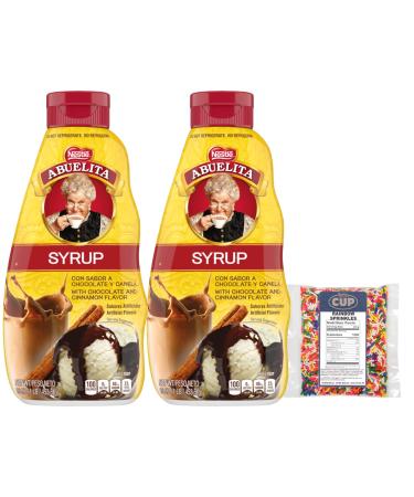 Nestle Abuelita Syrup Chocolate and Cinnamon 16 oz Squeeze Bottle (Pack of 2) with By The Cup Rainbow Sprinkles