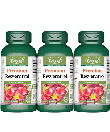 VORST Resveratrol Supplement 400mg 3 X 60 Capsules with Grape Seed Extract Vitamin E & C | Antioxidant Pills for Anti Aging Skin Care & Immune System | Powder Pills | 3 Bottles