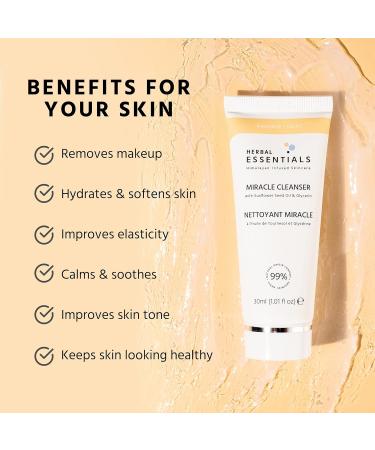 Herbal Essentials Miracle Cleanser - 99% Natural Vegan & Cruelty Free | Nourishes Hydrates & Removes Impurities | Sunflower Seed Oil & Vitamin E | 1.01 Fl Oz Made in France - Buy Online on GoSupps.com